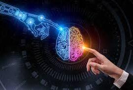 An image depicting a human hand and a robotic hand coming together, symbolizing the fusion of human creativity and artificial intelligence.